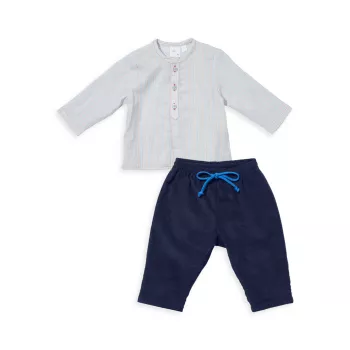 Baby Boy's Looking Sharp Striped Henley Top &amp; Corduroy Pants Set Oso & Me