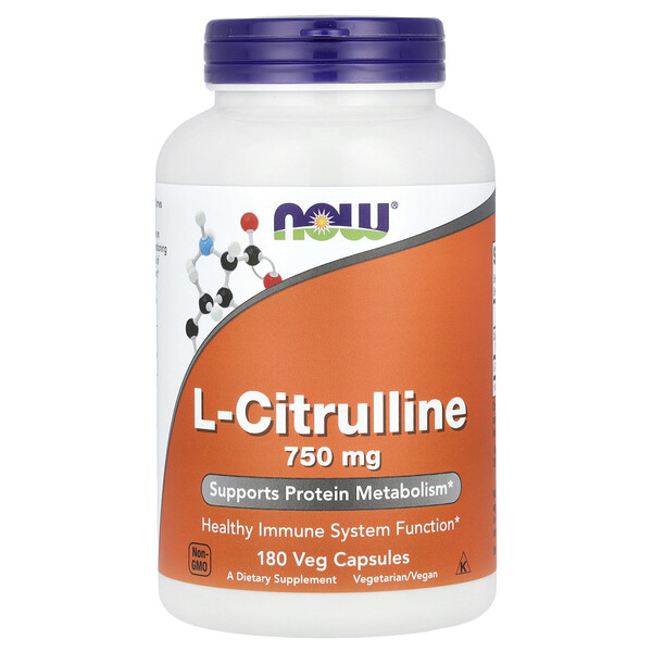 L-цитруллин, 750 мг, 180 растительных капсул (375 мг на капсулу) NOW Foods