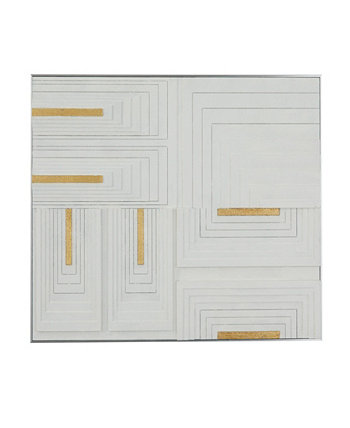 Настенное искусство Wood 3D Lines в геометрической рамке с серебристой рамкой, 29,50 x 1 x 40 дюймов Rosemary Lane