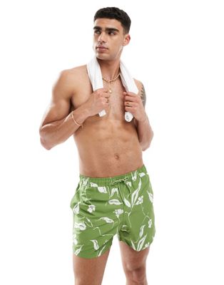 ASOS DESIGN swim shorts in short length in green floral print ASOS DESIGN