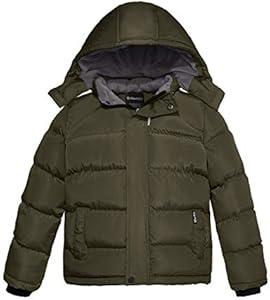 wantdo Boy's Fleece Winter Coat Waterproof Puffer Jacket Warm Winter Outerwear Jackets with Hood Wantdo