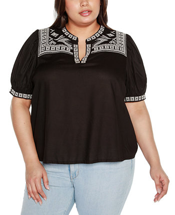 Black Label Plus Size Embroidered Boho Short Sleeve Top Belldini