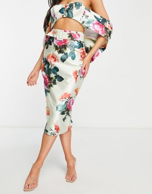 Атласная юбка-карандаш миди с цветочным принтом ASOS LUXE — часть комплекта ASOS Luxe