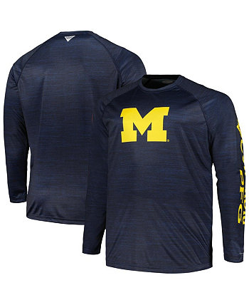 Мужская темно-синяя футболка Michigan Wolverines Big & Tall Terminal Tackle Raglan Omni-Shade с длинным рукавом Columbia
