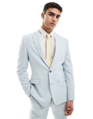 ASOS DESIGN skinny suit jacket in pale blue birdseye texture ASOS DESIGN