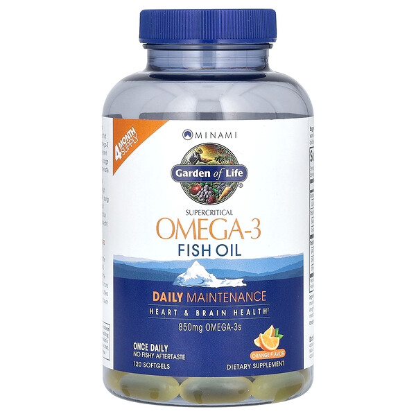 Омега-3, Сверхкритическое рыбье масло, Апельсин - 850 мг - 2 бутылки по 60 капсул - Minami Nutrition Minami Nutrition