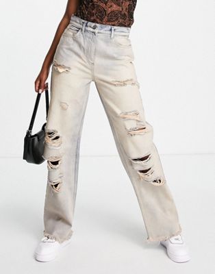 Экстримальные мешковатые джинсы с рваными краями COLLUSION x014 Y2K розового оттенка, грязно-стиранная Collusion