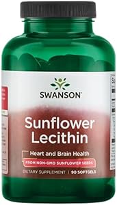 Swanson Sunflower Lecithin - Herbal Supplement Promoting Healthy Brain Function - Natural Formula Supporting Heart Health & Healthy Lipid Balance - (90 Softgels (Мягкие капсулы), 1200mg Each) Swanson