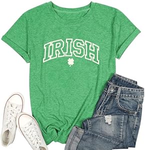 Women's St Patrick's Day Shirts Lucky Irish Shamrock Paddy's Day T-Shirt Casual Graphic Tees Tops Prelike Powers