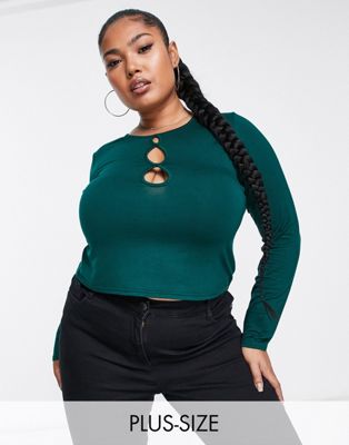 Yours Exclusive keyhole detail top in dark green Yours
