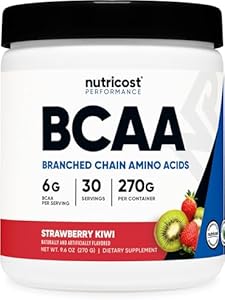 BCAA порошок 6 г на порцию, со вкусом клубники и киви, оптимальное соотношение аминокислот 2:1:1, 30 порций Nutricost