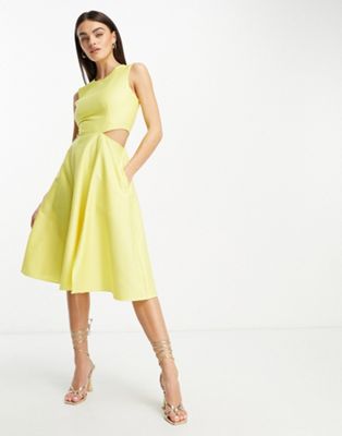 Лимонное платье миди с вырезами и карманами Closet London Closet London
