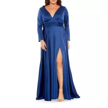 Fabulouss плиссированное платье больших размеров с длинными рукавами MAC DUGGAL