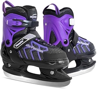 MammyGol Adjustable Ice Skates for Kids, Boys and Girls, Gray Blue Purple Ice Skates Size S, M, L, XL Hockey Lace-Up Skate for Beginner MammyGol