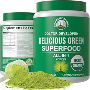 Peak Performance Organic Greens Superfood Powder. Best Tasting Super Greens Powder with 25+ Organic Ingredients for Max Energy and Athletic Performance. Vegan Keto Green Juice Daily Drink Peak Performance