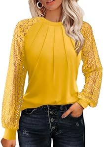 HOTOUCH Womens Lace Long Sleeve Tops Dressy Casual Blouses Pleated Work Dressy Shirts Holiday Outfits S-3XL Hotouch