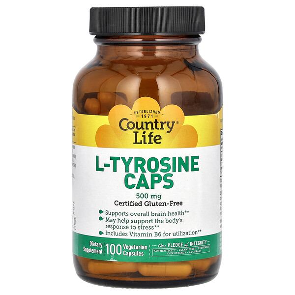 L-Тирозин - 500 мг - 100 вегетарианских капсул - Country Life Country Life