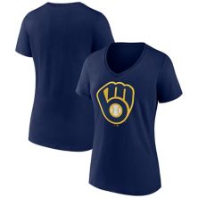 Women's Fanatics Branded Navy Milwaukee Brewers Core Official Logo V-Neck T-Shirt Fanatics