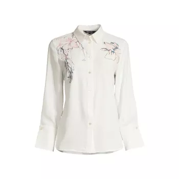 Блузка из крепдешина с цветочной вышивкой Misook