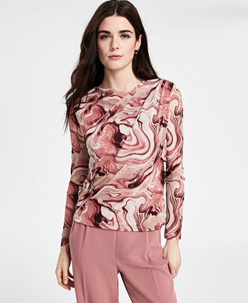 Women's Draped-Neck Swirl-Print Top, Exclusively at Macy's Bar III