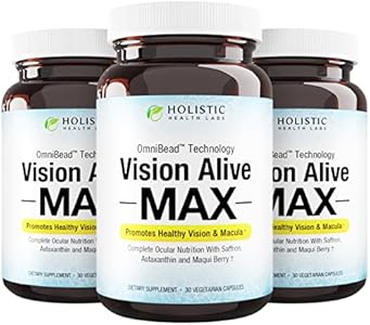 Vision Alive Max with 8 Natural Ingredients Lutemax® 2020, Bilberries, Blueberries, c3g from Black Currant, Maqui Berry, Saffron, and Astaxanthin (30 Count (Pack of 1)) Holistic Health Labs