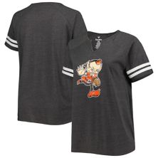 Women's Fanatics Branded Heather Charcoal Cleveland Browns Plus Size Throwback Notch Neck Raglan T-Shirt Fanatics