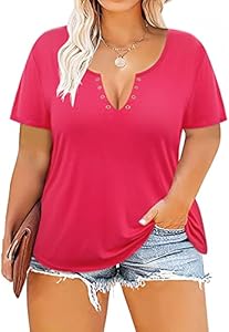 RITERA Plus Size Tops for Women Floral/Solid Color Short Sleeve V Neck with Ring Hole Summer Tshirt XL-5XL Ritera