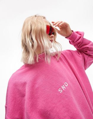 Розовый свитшот в винтажном стиле с вышитым логотипом Topshop Sno — часть комплекта TOPSHOP