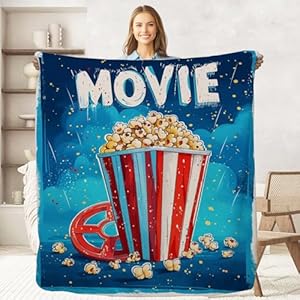 Movie Ticket Popcorn Throw Blanket for Adult Kids, Movie Theater Cinema Gifts Blanket Home Room Decor, Flannel Soft Blanket for Bed Couch 50"x60" Keepitcozi