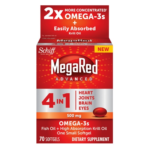 Schiff MegaRed Advanced 4 в 1 капсулах повышенной прочности рыбий жир + масло криля омега-3 - 500 мг - 70 мягких капсул Schiff