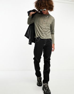 ASOS DESIGN stretch slim jeans with panels in black ASOS DESIGN