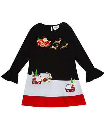 Трикотажное платье Little Girls Santa с цветными блоками из джерси Rare Editions
