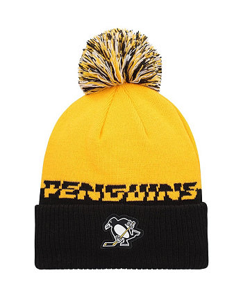 Мужская желтая, черная вязаная шапка Pittsburgh Penguins Cold.Rdy с манжетами и помпоном Adidas
