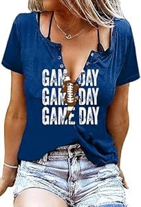 Game Day Outfits Shirts Women V Neck Football Graphic Tee Tops Funny Football Game Day Shirts for Teen Girls LUBERLIN