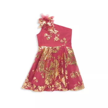 Маленькая девочка & amp; Платье для девочек на одно плечо из фольги с тиснением Marchesa Notte