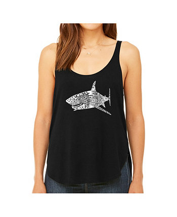 Женская премиальная футболка Word Art Flowy - вид акулы LA Pop Art