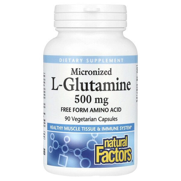 Микронизированный L-глютамин, 500 мг, 90 вегетарианских капсул Natural Factors