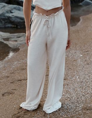 4th & Reckless x Loz Vassallo tulum linen mix beach pants in beige - part of a set 4TH & RECKLESS
