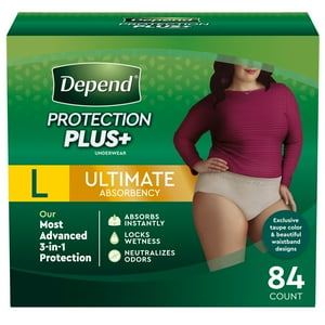 Depend Protection plus for Women Size Large 84 Ct | Ultimate Absorbency Incontinence Protection Underwear Depend