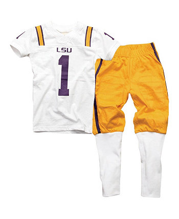 LSU Tigers Preschool Boys and Girls Football Pajama Set - White, Gold Wes & Willy
