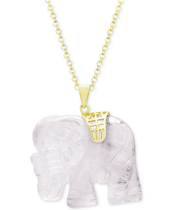 Ожерелье 18 дюймов с подвеской в виде слона из розового кварца (27 мм) из позолоченного серебра 18 карат Macy's