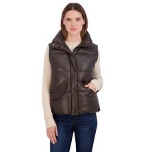 Women's Sebby Collection Faux-Leather Puffer Vest Sebby Collection