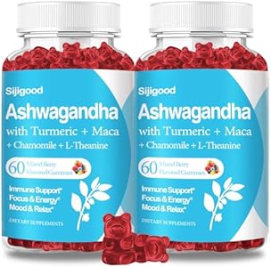 Ashwagandha Gummies (Жевательные конфеты) with L-theanine, 2500mg Ashwa Root Supplement Gummy for Women Men, 60 Mixed Berry Flavored Gummies Sijigood