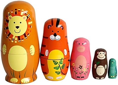 GoodPlay 5pcs Wooden Cute Cartoon Animal Nesting Doll Popular Handmade Kids Gifts Toy GoodPlay