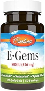 Carlson - E-Gems 800 IU (536 mg), Natural-Source Vitamin E, Optimal Wellness, 50 Soft Gels Carlson