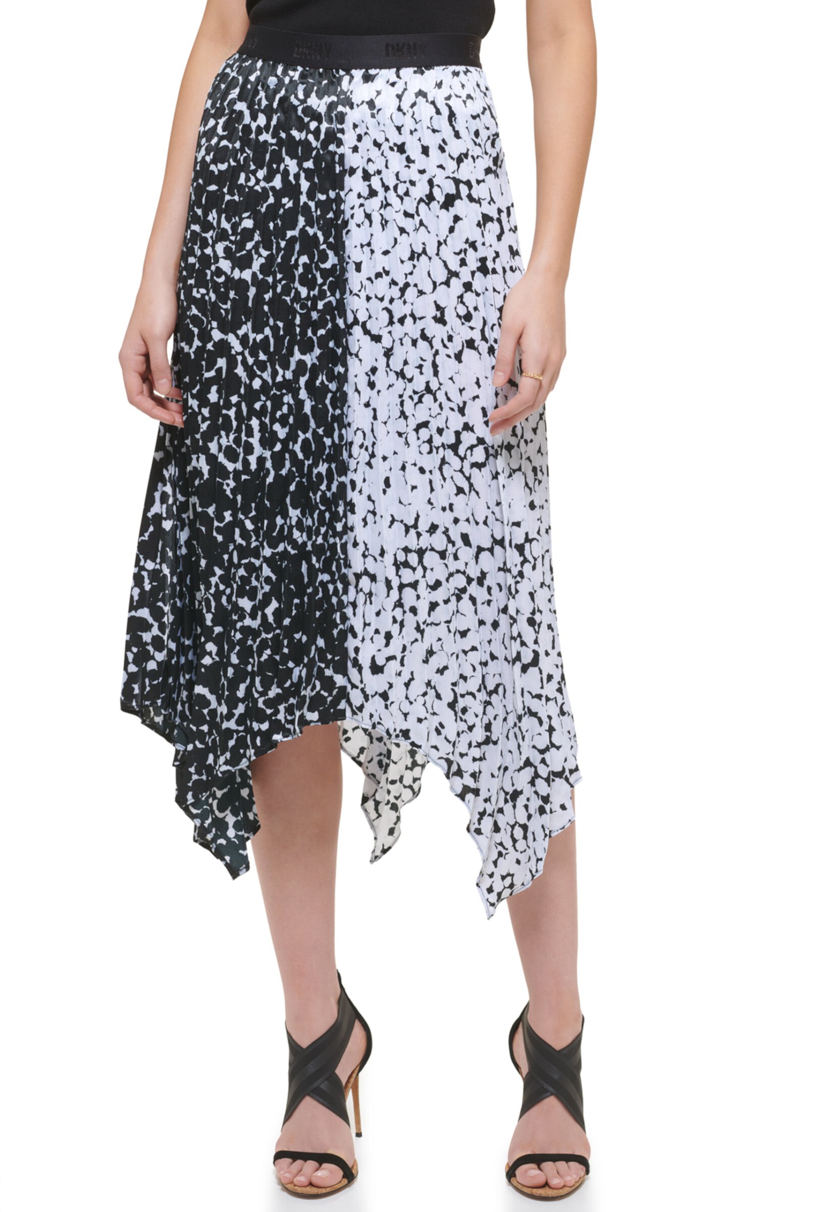 Асимметричная юбка в стиле колор-блок без застежек с принтом DKNY