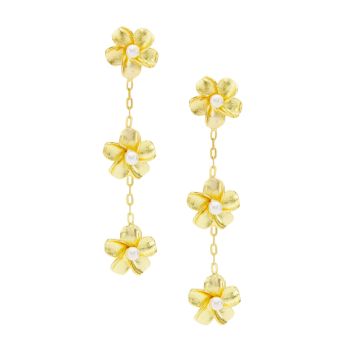 22K-Gold-Plated &amp; 2.5MM Cultured Pearl Flower Drop Earrings SHASHI