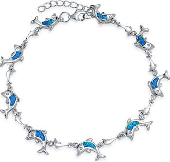 Серебряный браслет-цепочка Playful Dolphin Blue Bling Jewelry