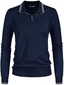 JACK SMITH Pullover Sweaters for Women Long Sleeve Argyle Quarter Zipper Collar Polo Sweater Ribbed Knit Golf Tops Jack Smith