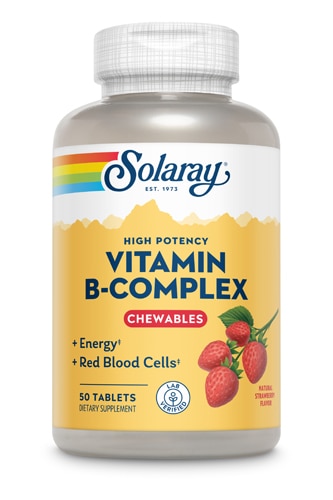Жевательные таблетки Solaray с комплексом витаминов группы В, натуральная клубника, 50 таблеток Solaray